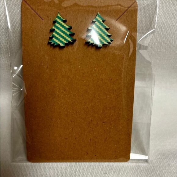 Laser Cut Christmas Tree Stud Earrings, Christmas Tree Earrings - Picture 2 of 2